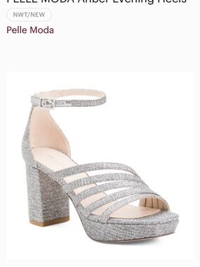 Pelle Moda Silver Glitter Strappy Block Heel Sandals NWOT in box